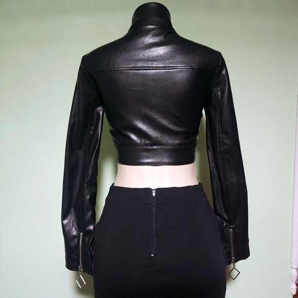 Black Capsulle Sz Small DollsKill Buckle Faux Leather Gothic Bondage Crop Jacket - Picture 4 of 6
